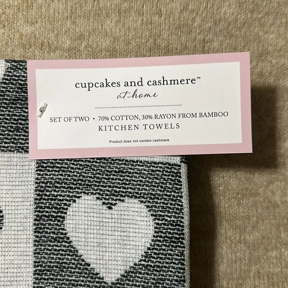 cupcakes and cashmere White Black Checkered Heart Grid Cotton Blend Tea Towels